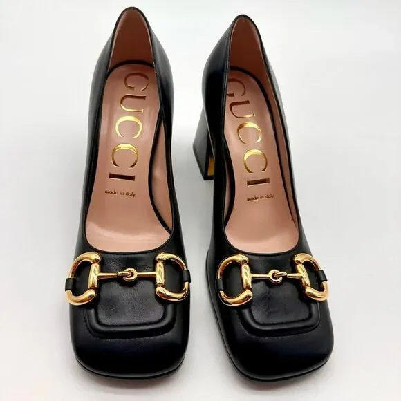 Gucci Baby Horsebit Pumps Black Leather Mid Block
Heel Square Toe EU 37 US 7 - Picture 2 of 13